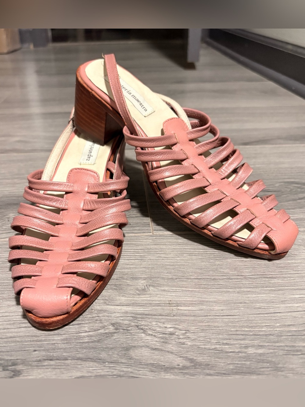 Braided Slingback Leather Mules in Dusty Rose